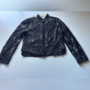 Womens Neiman Marcus black silk embellished cardigan sweater Petite Large